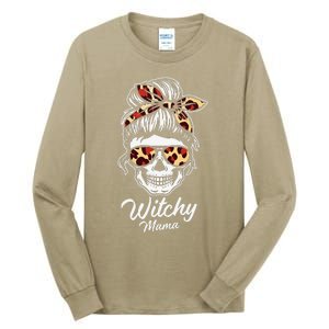 Funny Witchy Mama Skull Witch Mom Women Spooky Halloween Day Tall Long Sleeve T-Shirt