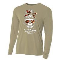 Funny Witchy Mama Skull Witch Mom Women Spooky Halloween Day Cooling Performance Long Sleeve Crew