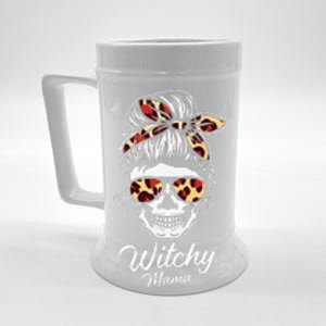 Funny Witchy Mama Skull Witch Mom Women Spooky Halloween Day Beer Stein