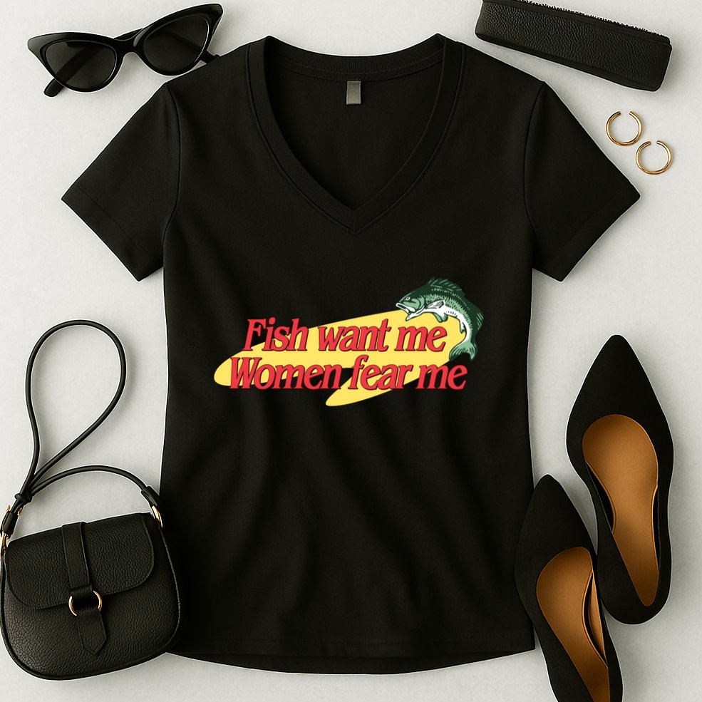 Fish Want Me Women Fear Me Women's V-Neck T-Shirt