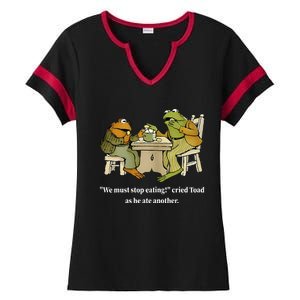 Funny We Must Stop Eating Cried Toad As He Ate Another Ladies Halftime Notch Neck Tee