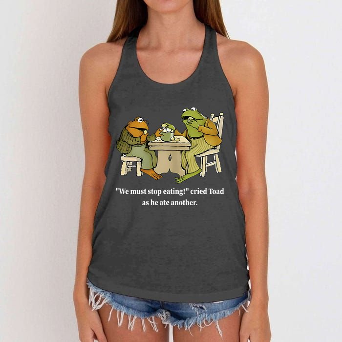 Funny We Must Stop Eating Cried Toad As He Ate Another Women's Knotted Racerback Tank