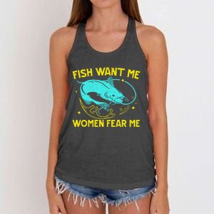 Fish Want Me Women Fear Me Fisherman Fish Catcher Fishing Women's Knotted Racerback Tank