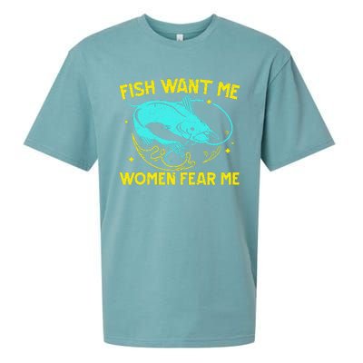 Fish Want Me Women Fear Me Fisherman Fish Catcher Fishing Sueded Cloud Jersey T-Shirt