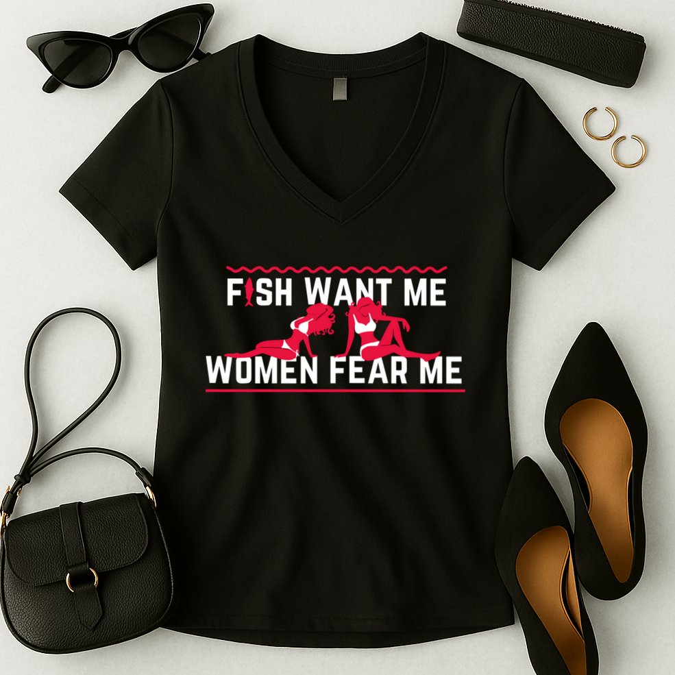 Fish Want Me, Women Fear Me Women's V-Neck T-Shirt