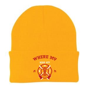 Fire: Where My Hose At? Firefighter Sayings Gift Knit Cap Winter Beanie