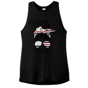 Fire Wife Messy Bun Firefighter Wife Thin Red Line Husband Great Gift Ladies PosiCharge Tri-Blend Wicking Tank