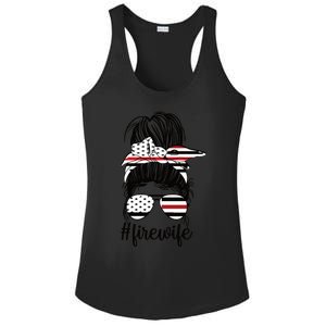 Fire Wife Messy Bun Firefighter Wife Thin Red Line Husband Great Gift Ladies PosiCharge Competitor Racerback Tank