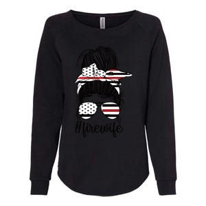 Fire Wife Messy Bun Firefighter Wife Thin Red Line Husband Great Gift Womens California Wash Sweatshirt