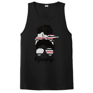 Fire Wife Messy Bun Firefighter Wife Thin Red Line Husband Great Gift PosiCharge Competitor Tank