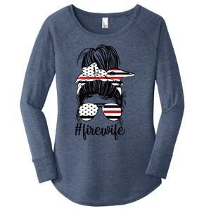 Fire Wife Messy Bun Firefighter Wife Thin Red Line Husband Great Gift Women's Perfect Tri Tunic Long Sleeve Shirt