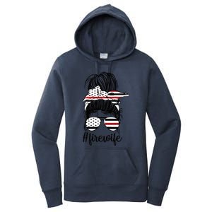 Fire Wife Messy Bun Firefighter Wife Thin Red Line Husband Great Gift Women's Pullover Hoodie