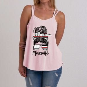 Fire Wife Messy Bun Firefighter Wife Thin Red Line Husband Great Gift Women's Strappy Tank