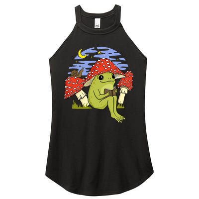 Frog With Mushroom Hat Cottagecore Goblincore Book Lover Women's Perfect Tri Rocker Tank