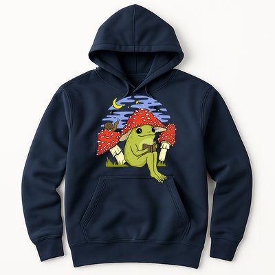 Frog With Mushroom Hat Cottagecore Goblincore Book Lover Hoodie