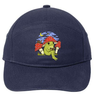 Frog With Mushroom Hat Cottagecore Goblincore Book Lover 7-Panel Snapback Hat