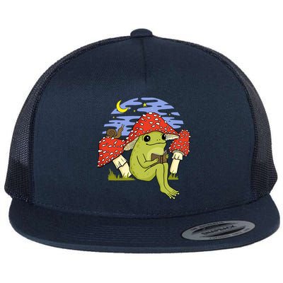 Frog With Mushroom Hat Cottagecore Goblincore Book Lover Flatbill Hat