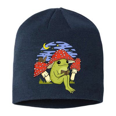 Frog With Mushroom Hat Cottagecore Goblincore Book Lover Sustainable Beanie