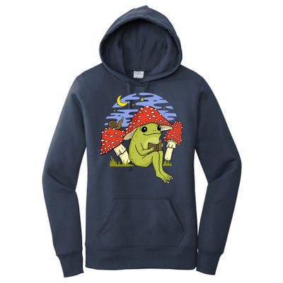Frog With Mushroom Hat Cottagecore Goblincore Book Lover Women's Pullover Hoodie