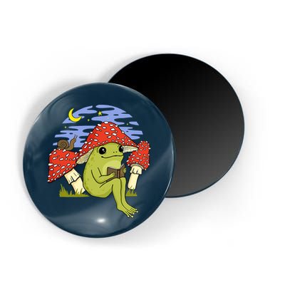 Frog With Mushroom Hat Cottagecore Goblincore Book Lover Magnet