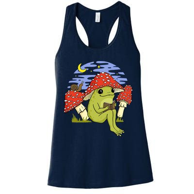 Frog With Mushroom Hat Cottagecore Goblincore Book Lover Womens Tank Top