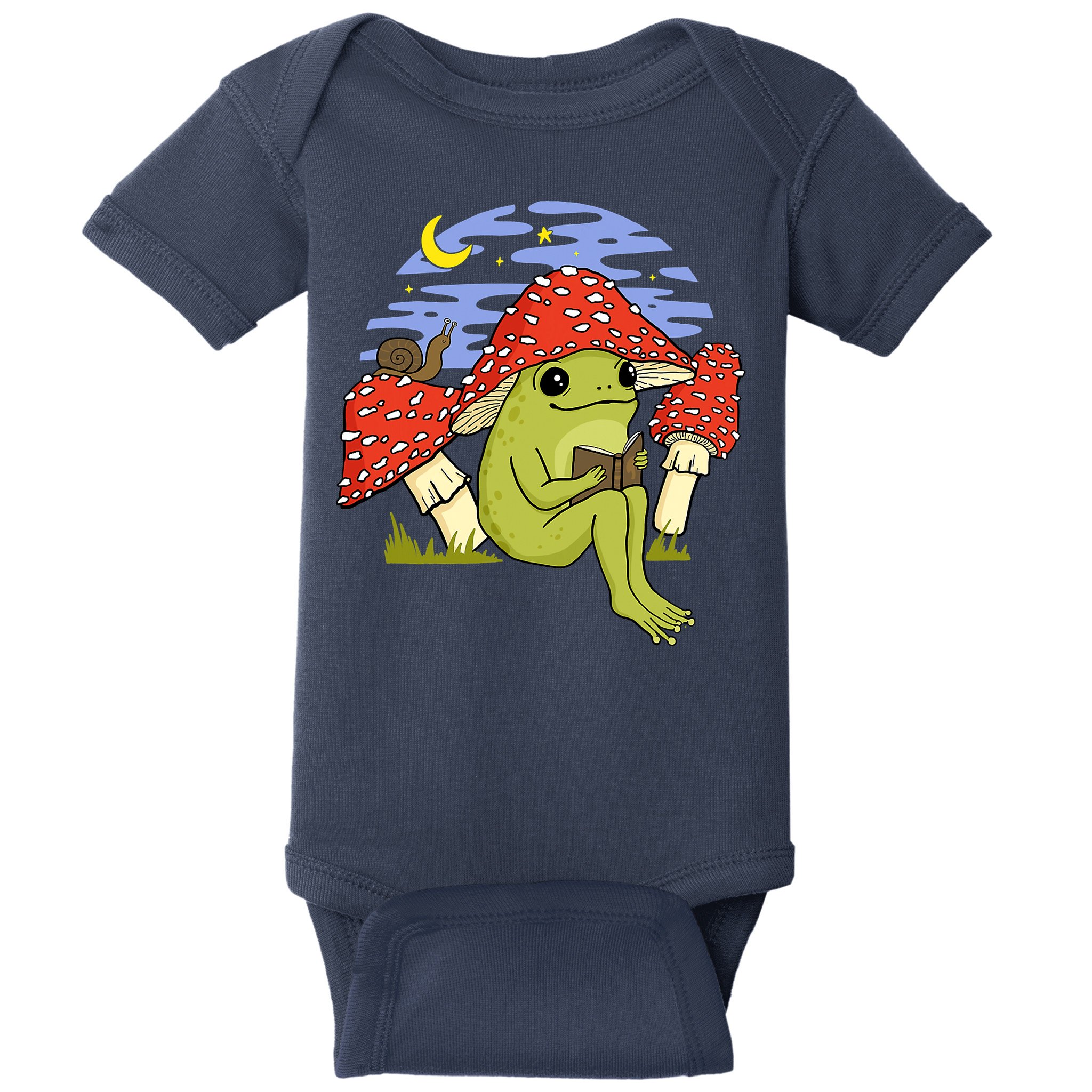 Frog With Mushroom Hat Cottagecore Goblincore Book Lover Baby Bodysuit
