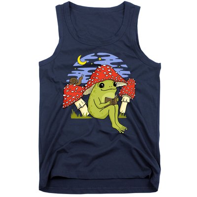 Frog With Mushroom Hat Cottagecore Goblincore Book Lover Tank Top