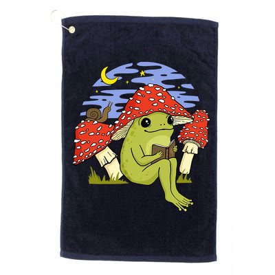 Frog With Mushroom Hat Cottagecore Goblincore Book Lover Golf Towel