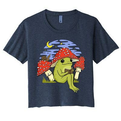 Frog With Mushroom Hat Cottagecore Goblincore Book Lover Crop Top