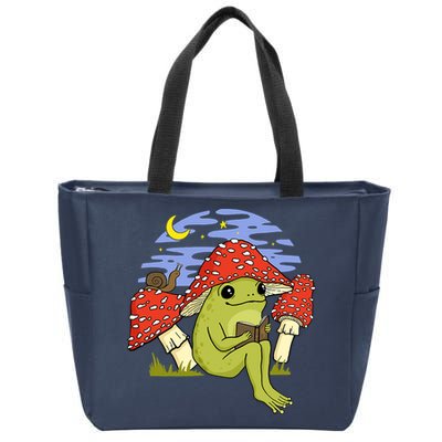 Frog With Mushroom Hat Cottagecore Goblincore Book Lover Zip Tote Bag