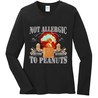 Funny Weird Meme Not Allergic To Peanut Cursed Peanut Butter Ladies Long Sleeve Shirt