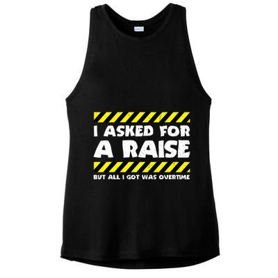 Funny Work Meme Working Overtime Funny Factory Worker Ladies PosiCharge Tri-Blend Wicking Tank