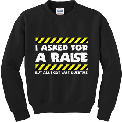 Funny Work Meme Working Overtime Funny Factory Worker Kids Sweatshirt