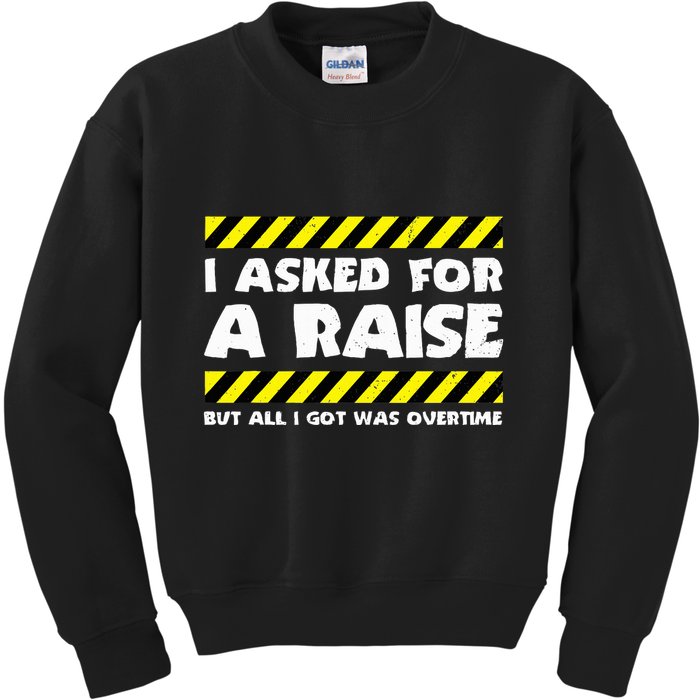 Funny Work Meme Working Overtime Funny Factory Worker Kids Sweatshirt
