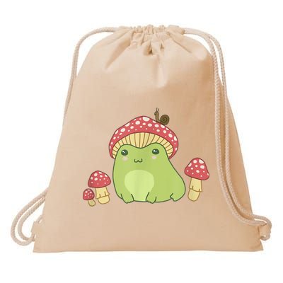 Frog With Mushroom Hat & Snail Cottagecore Aesthetic Drawstring Bag