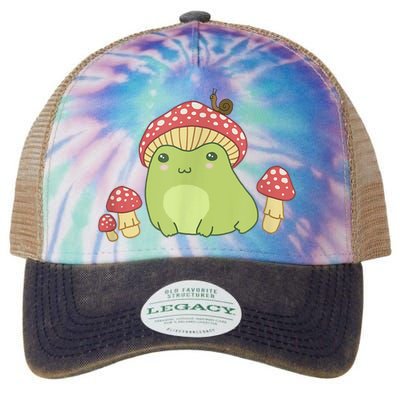Frog With Mushroom Hat & Snail Cottagecore Aesthetic Legacy Tie Dye Trucker Hat
