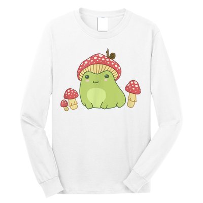 Frog With Mushroom Hat & Snail Cottagecore Aesthetic Long Sleeve Shirt