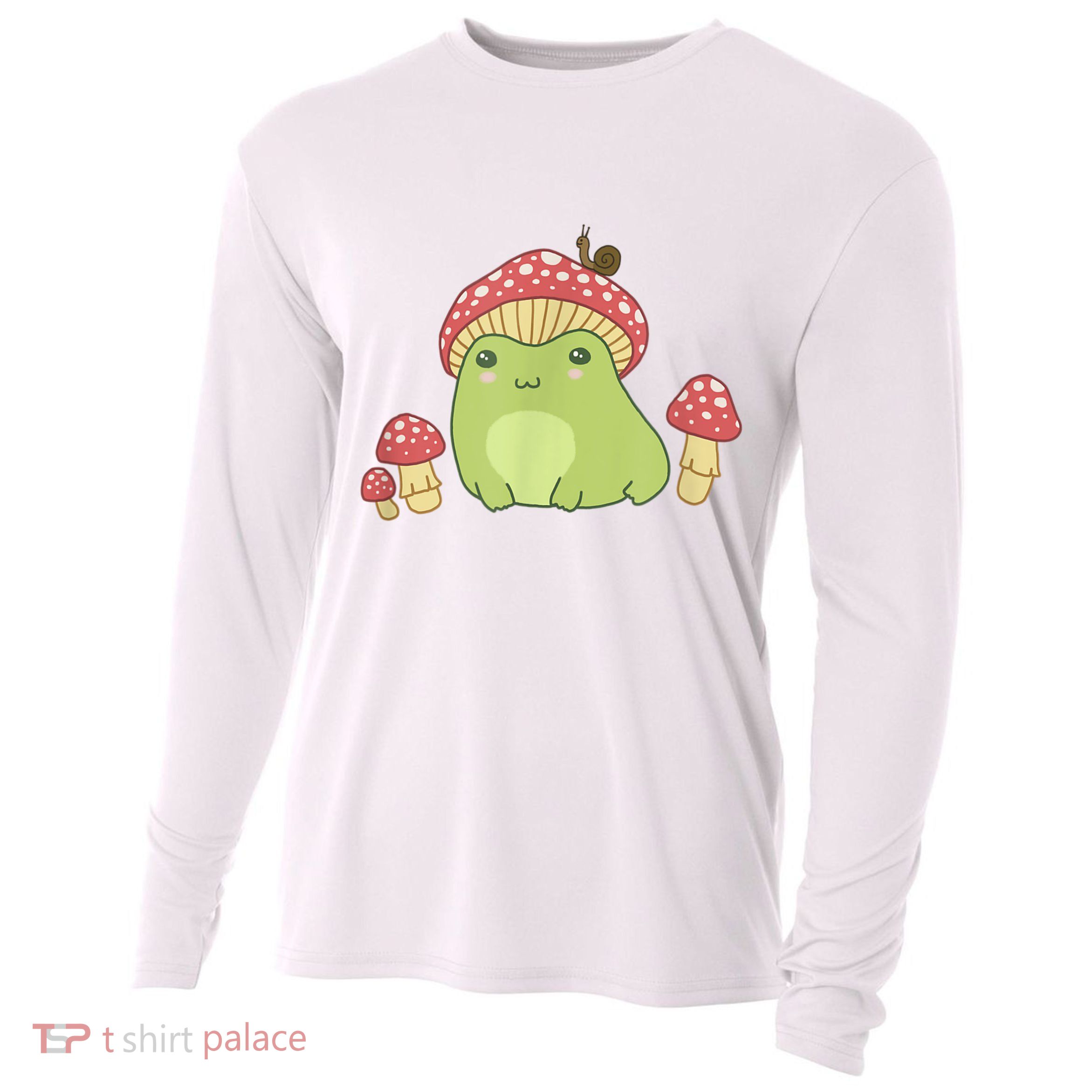 Frog With Mushroom Hat & Snail Cottagecore Aesthetic Cooling Performance Long Sleeve Crew
