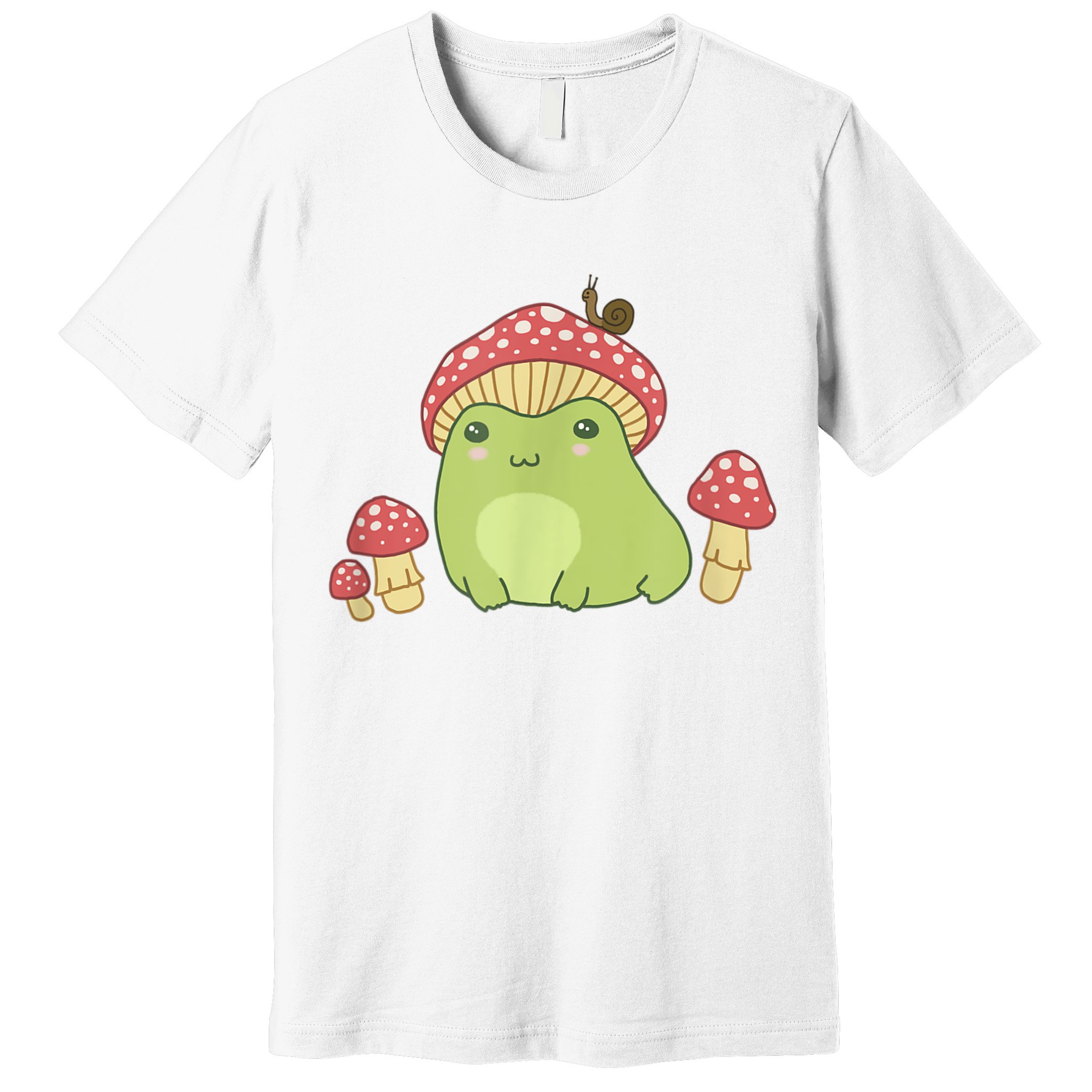Frog With Mushroom Hat & Snail Cottagecore Aesthetic Premium T-Shirt