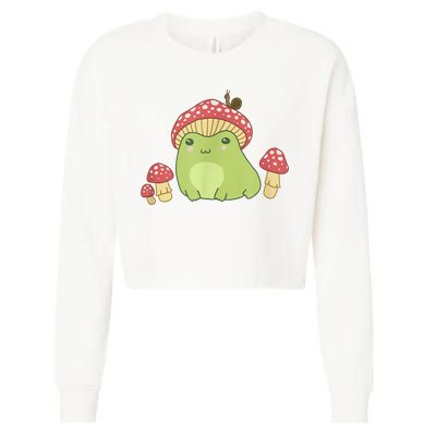 Frog With Mushroom Hat & Snail Cottagecore Aesthetic Cropped Pullover Crew