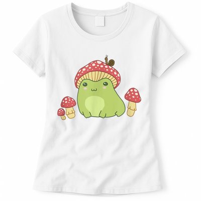 Frog With Mushroom Hat & Snail Cottagecore Aesthetic Womens T-Shirt