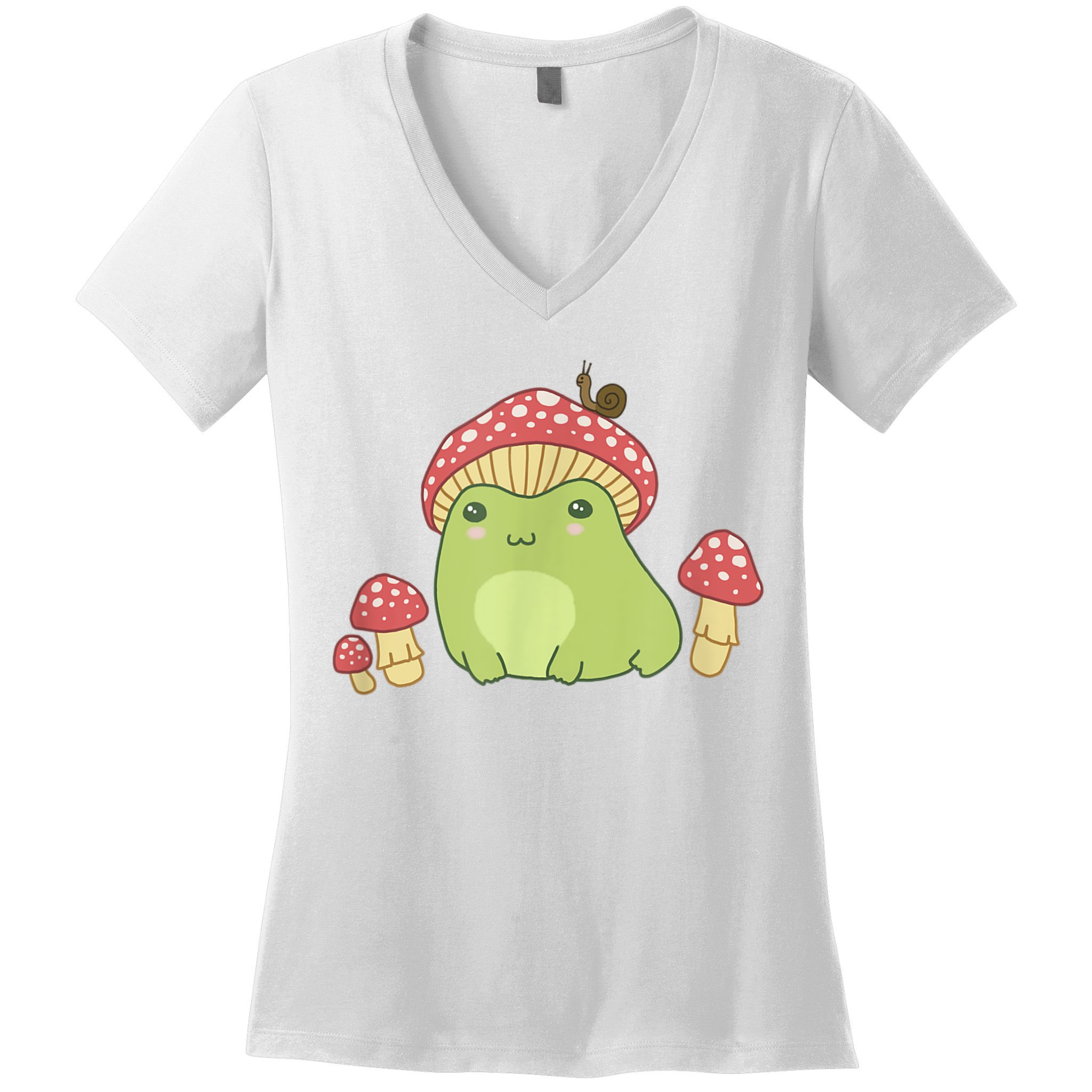 Frog With Mushroom Hat & Snail Cottagecore Aesthetic Women's V-Neck T-Shirt