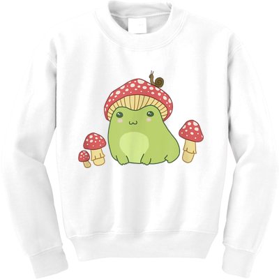 Frog With Mushroom Hat & Snail Cottagecore Aesthetic Kids Sweatshirt