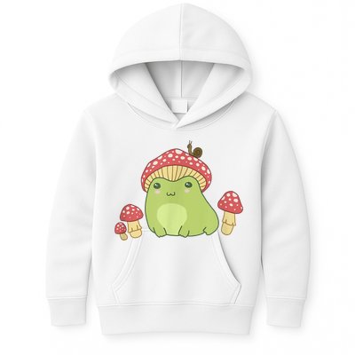 Frog With Mushroom Hat & Snail Cottagecore Aesthetic Kids Hoodie