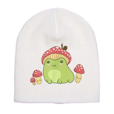Frog With Mushroom Hat & Snail Cottagecore Aesthetic Short Acrylic Beanie