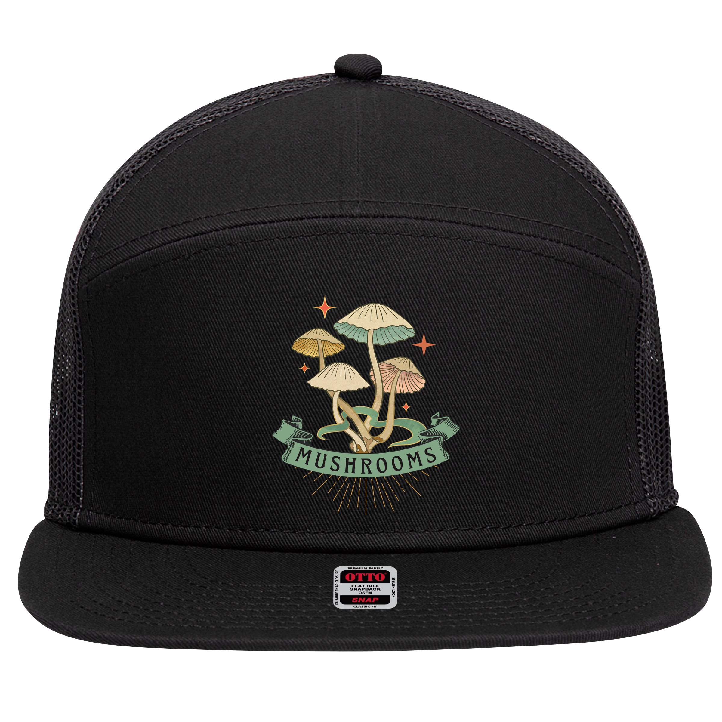 Foraging Wild Mushroom Vintage Fungi Champignon Funny Fungus Shroom Morel Hunter 7 Panel Mesh Trucker Snapback Hat