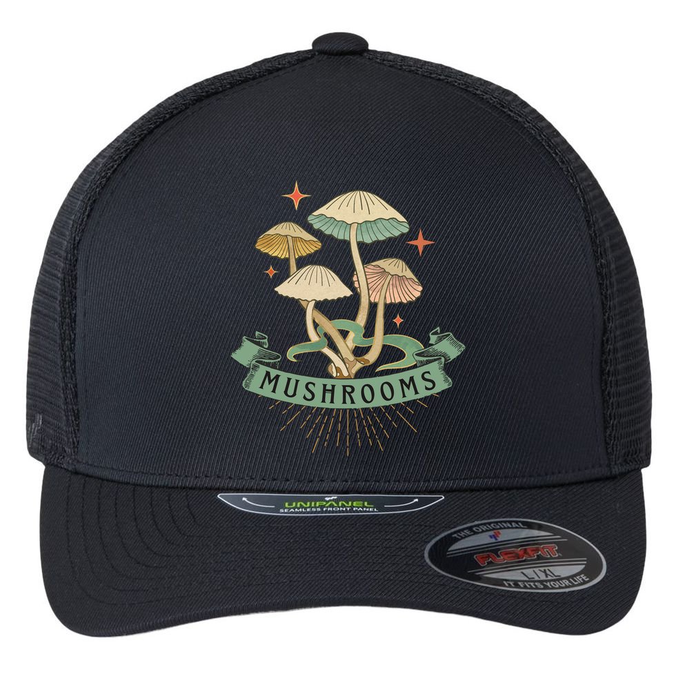 Foraging Wild Mushroom Vintage Fungi Champignon Funny Fungus Shroom Morel Hunter Flexfit Unipanel Trucker Cap