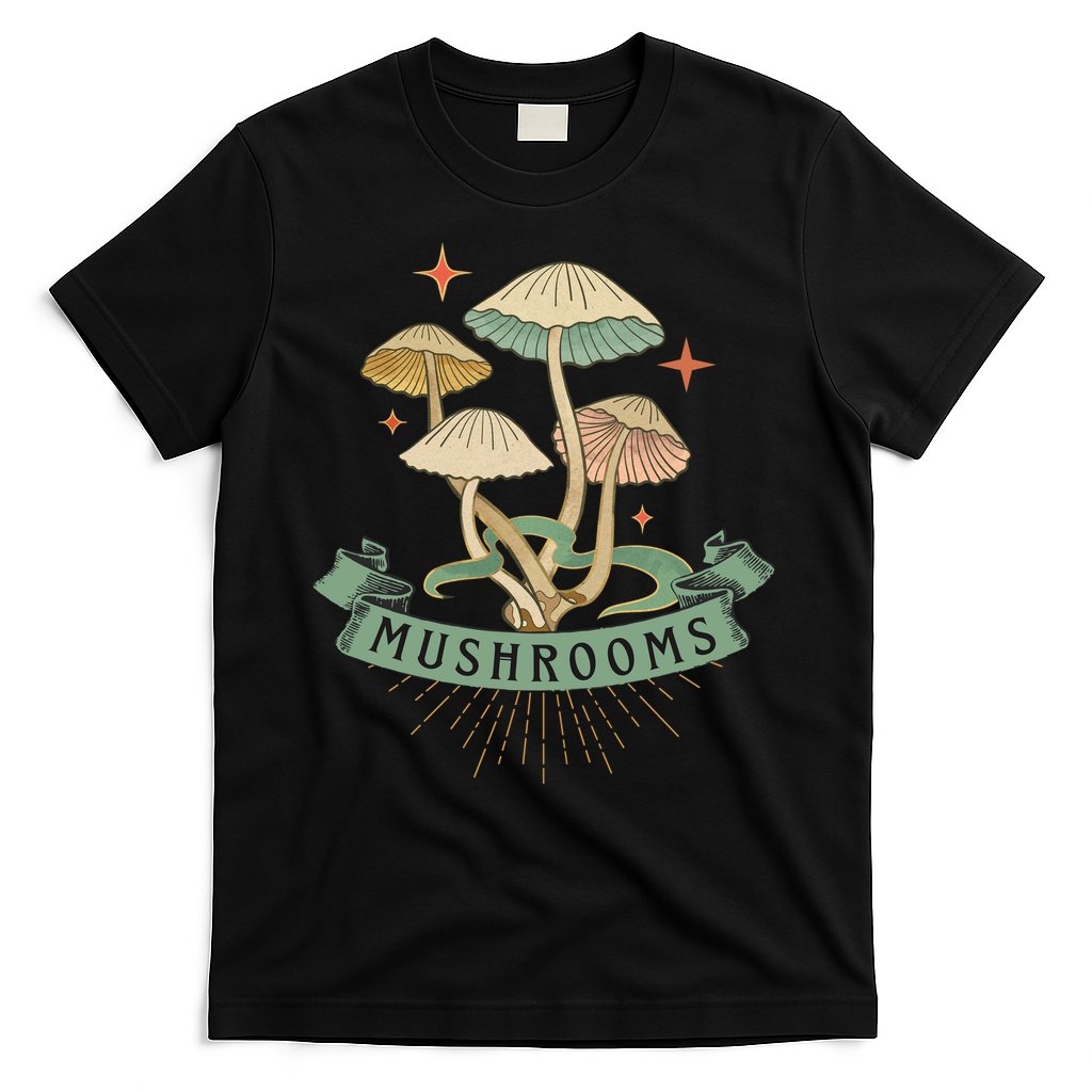 Foraging Wild Mushroom Vintage Fungi Champignon Funny Fungus Shroom Morel Hunter T-Shirt