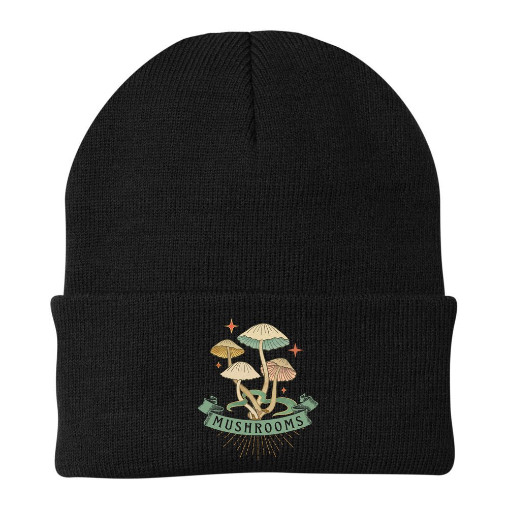 Foraging Wild Mushroom Vintage Fungi Champignon Funny Fungus Shroom Morel Hunter Beanie