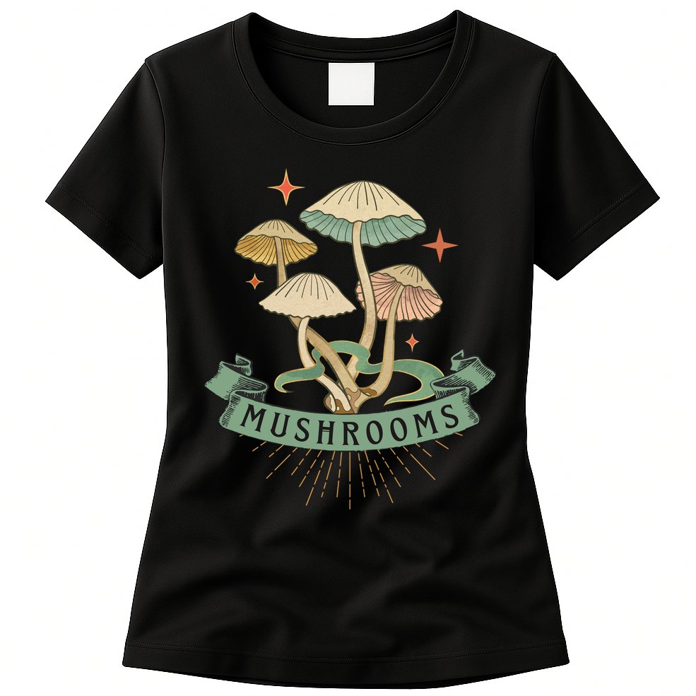 Foraging Wild Mushroom Vintage Fungi Champignon Funny Fungus Shroom Morel Hunter Womens T-Shirt